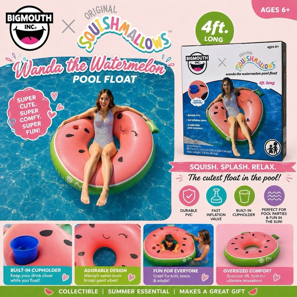 BigMouth, Squishmallows Wanda the Watermelon Pool Float, 46.5" x 42.5" x 13.4" - Picture 7 of 7